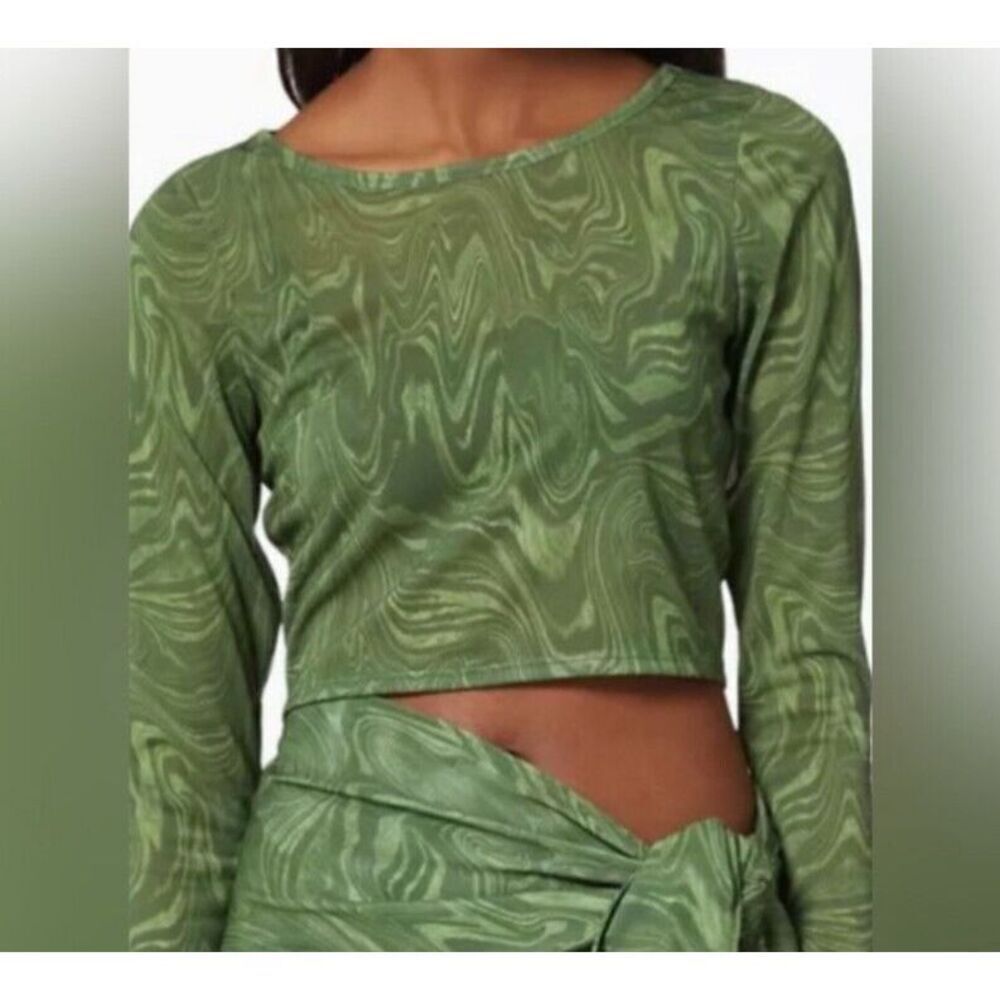 Good American Top Womens Plus Size 4L‎ Green Swirl Mesh Crop